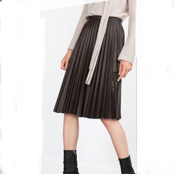 Zara Dresses & Skirts - NWT Zara Pleated Perforated Faux Leather Size M